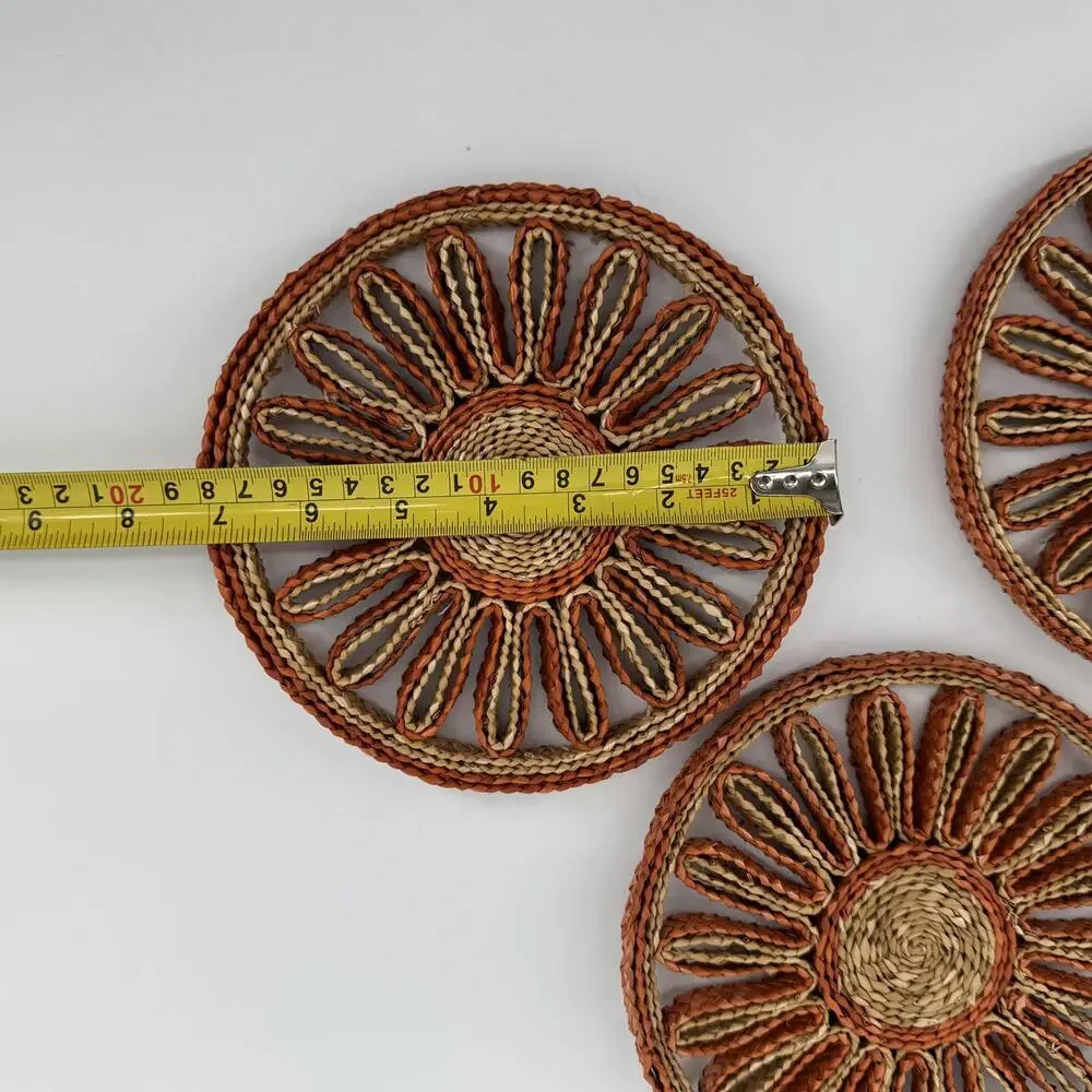 SET OF 5 Vtg woven raffia trivets boho-style kitchen hot pads/ wall decor #TM225